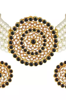 Traditional Light Weight Pearl Beaded Choker Necklace Jewellery Set Glided With Moti Work