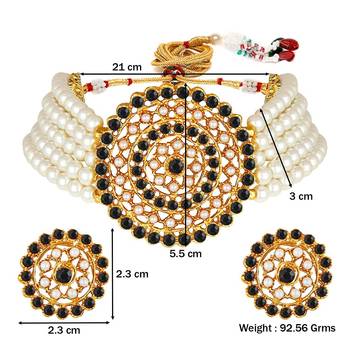 Traditional Light Weight Pearl Beaded Choker Necklace Jewellery Set Glided With Moti Work 4