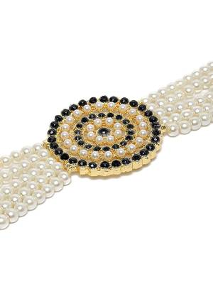 Traditional Light Weight Pearl Beaded Choker Necklace Jewellery Set Glided With Moti Work 5