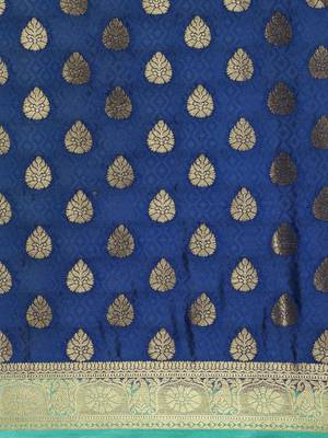 Blue woven crepe saree with blouse 3