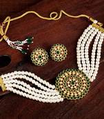 Traditional Light Weight Pearl Beaded Choker Necklace Jewellery Set Glided With Moti Work