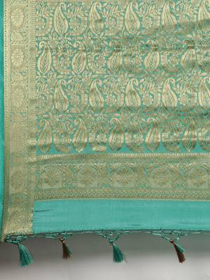 Blue woven crepe saree with blouse 4