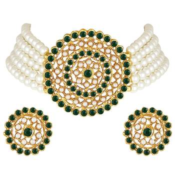 Traditional Light Weight Pearl Beaded Choker Necklace Jewellery Set Glided With Moti Work 3