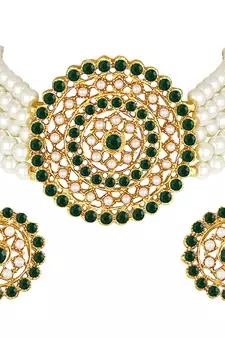 Traditional Light Weight Pearl Beaded Choker Necklace Jewellery Set Glided With Moti Work