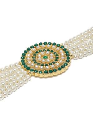 Traditional Light Weight Pearl Beaded Choker Necklace Jewellery Set Glided With Moti Work 5