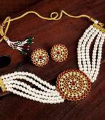 Traditional Light Weight Pearl Beaded Choker Necklace Jewellery Set Glided With Moti Work