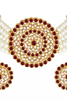 Traditional Light Weight Pearl Beaded Choker Necklace Jewellery Set Glided With Moti Work