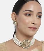 Traditional Light Weight Pearl Beaded Choker Necklace Jewellery Set Glided With Moti Work