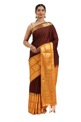 Brown woven crepe saree with blouse 1