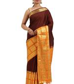 Brown woven crepe saree with blouse