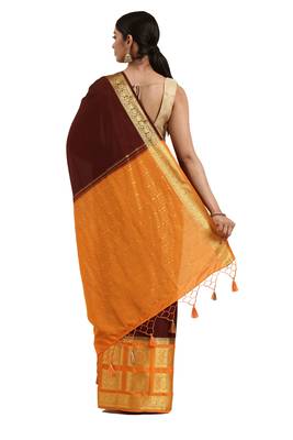 Brown woven crepe saree with blouse 2