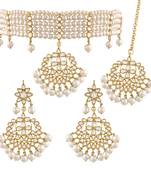 Traditional Handcrafted Faux Kundan & Pearl Studded Choker Jewellery Set For Women