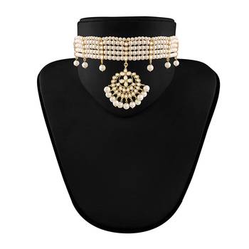 Traditional Handcrafted Faux Kundan & Pearl Studded Choker Jewellery Set For Women 2