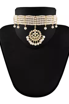 Traditional Handcrafted Faux Kundan & Pearl Studded Choker Jewellery Set For Women