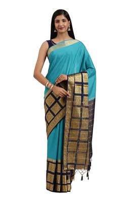 Blue woven crepe saree with blouse 1