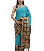 Blue woven crepe saree with blouse