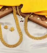 18K Gold Plated Traditional South Indian Stylish Golden Leaf Work Necklace With Earrings For Women & Girls