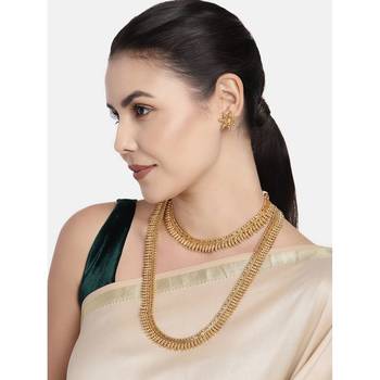 Traditional South Indian Stylish Golden Leaf Work Necklace With Earrings For Women & Girls 2