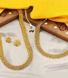 Traditional South Indian Stylish Golden Leaf Work Necklace With Earrings For Women & Girls