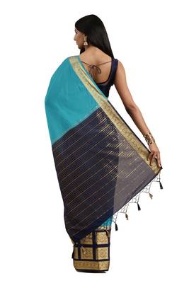 Blue woven crepe saree with blouse 2