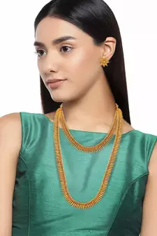 Traditional South Indian Stylish Golden Leaf Work Necklace With Earrings For Women & Girls