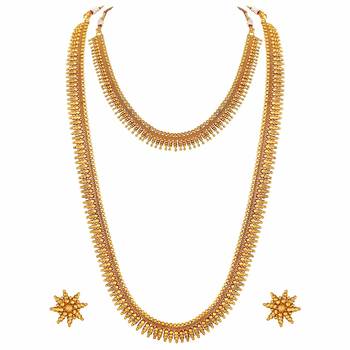 Traditional South Indian Stylish Golden Leaf Work Necklace With Earrings For Women & Girls 4