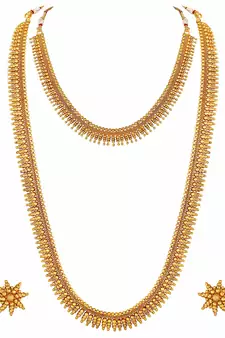 Traditional South Indian Stylish Golden Leaf Work Necklace With Earrings For Women & Girls