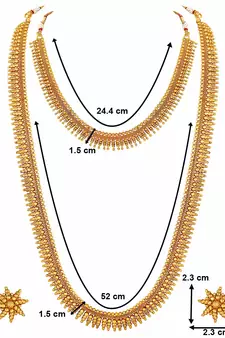 Traditional South Indian Stylish Golden Leaf Work Necklace With Earrings For Women & Girls