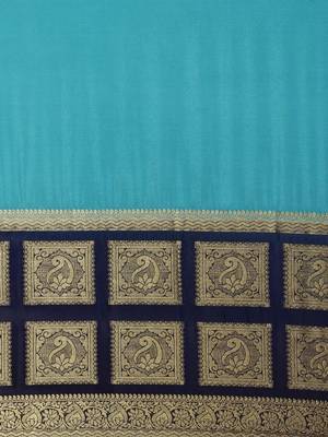Blue woven crepe saree with blouse 4