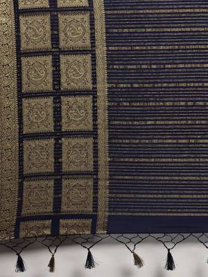 Blue woven crepe saree with blouse 5