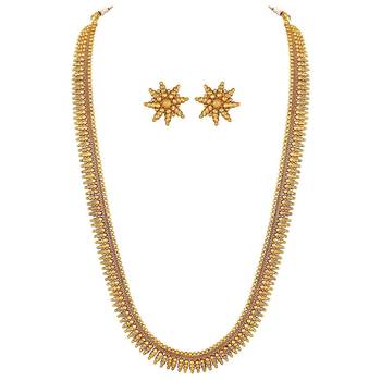 Traditional South Indian Stylish Golden Leaf work Necklace With Earrings For Women & Girls 2