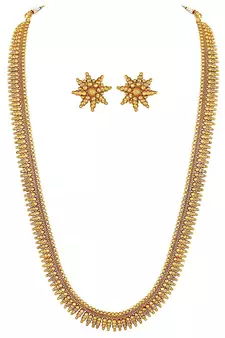 Traditional South Indian Stylish Golden Leaf work Necklace With Earrings For Women & Girls