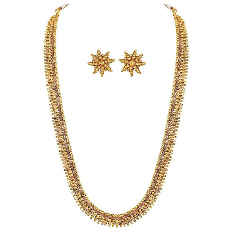 Traditional South Indian Stylish Golden Leaf work Necklace With Earrings For Women & Girls