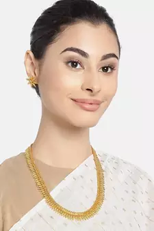 Traditional South Indian Stylish Golden Leaf work Necklace With Earrings For Women & Girls