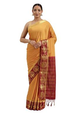 Brown woven crepe saree with blouse 1