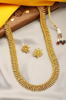 Traditional South Indian Stylish Golden Leaf work Necklace With Earrings For Women & Girls