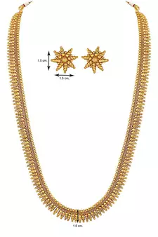 Traditional South Indian Stylish Golden Leaf work Necklace With Earrings For Women & Girls