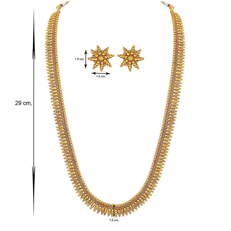 Traditional South Indian Stylish Golden Leaf work Necklace With Earrings For Women & Girls