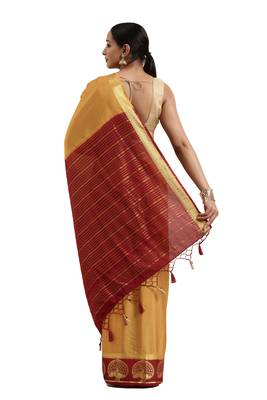 Brown woven crepe saree with blouse 2