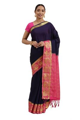 Blue woven crepe saree with blouse 1