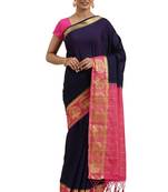 Blue woven crepe saree with blouse