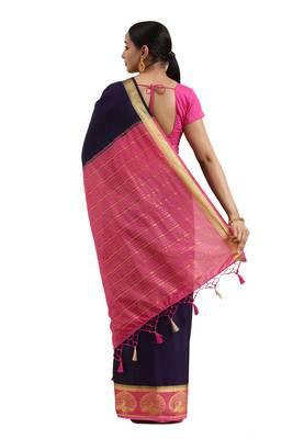 Blue woven crepe saree with blouse 2