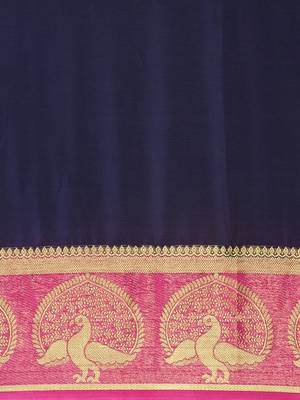 Blue woven crepe saree with blouse 4
