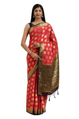 Pink woven crepe saree with blouse 1