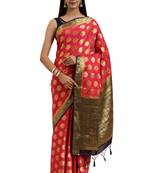 Pink woven crepe saree with blouse