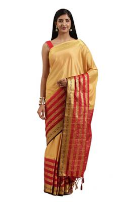 Brown woven crepe saree with blouse 1