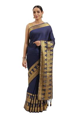 Navy blue woven crepe saree with blouse 1