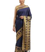 Navy blue woven crepe saree with blouse