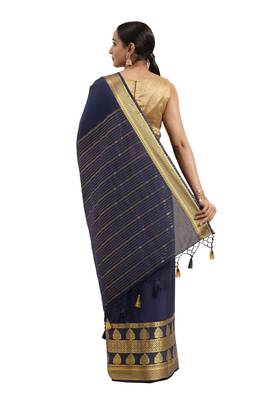Navy blue woven crepe saree with blouse 2
