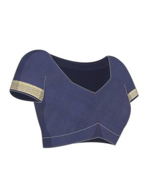 Navy blue woven crepe saree with blouse 3
